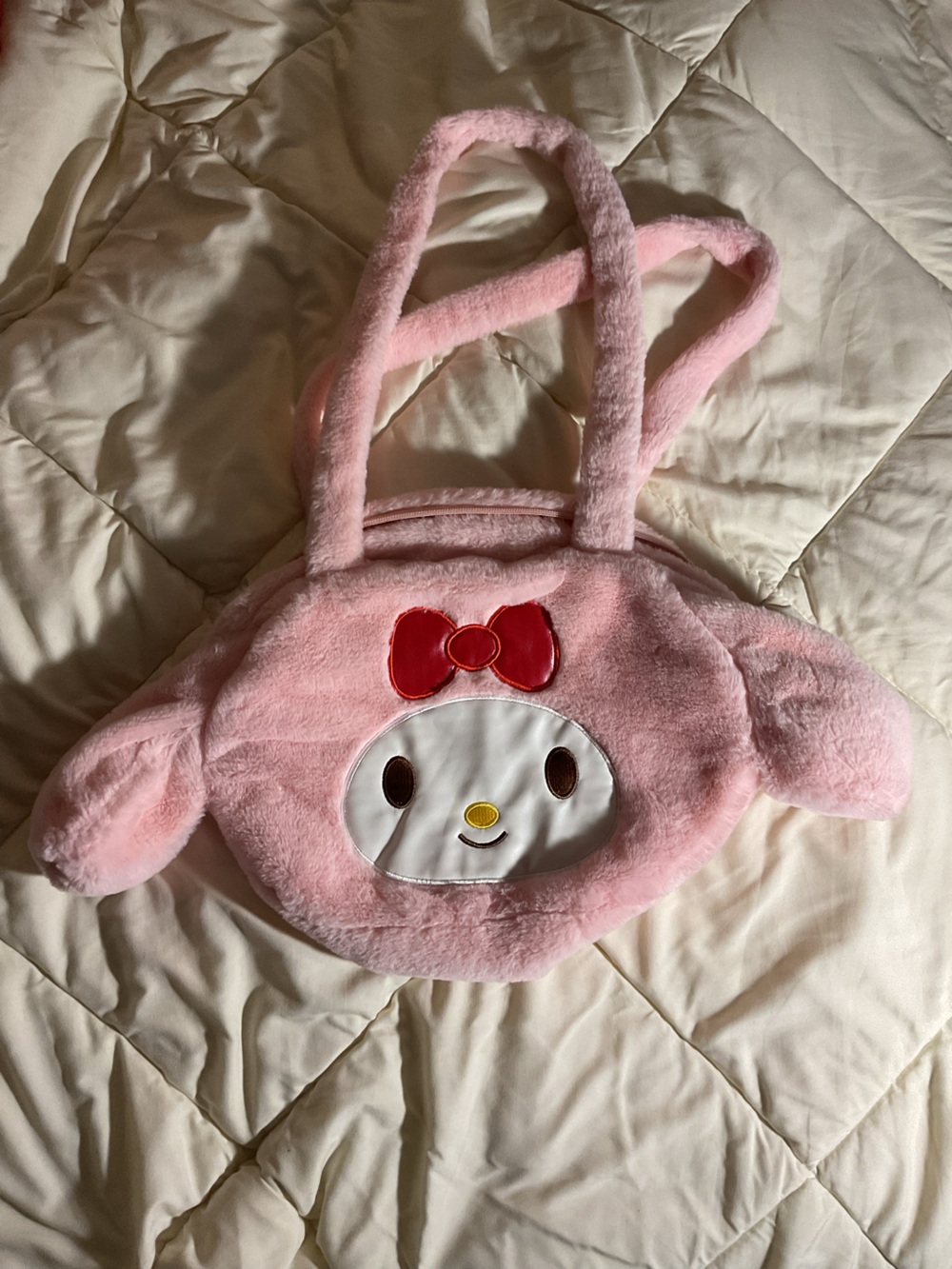 Sanrio My Melody Pink Plush Bag with Red Bow